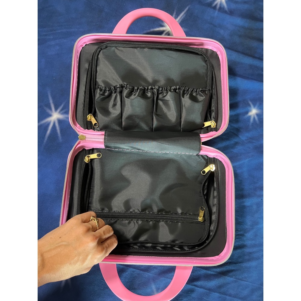 Pink Hardshell Mini Suitcase Makeup Bag Viral Vanity Travel Case - Picture 5 of 7